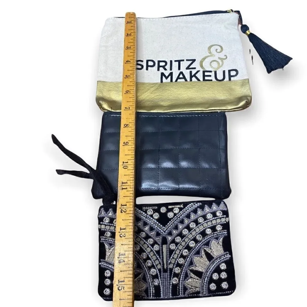 Set of 3 makeup bags world market, redken & poo pourri black gold and cream
